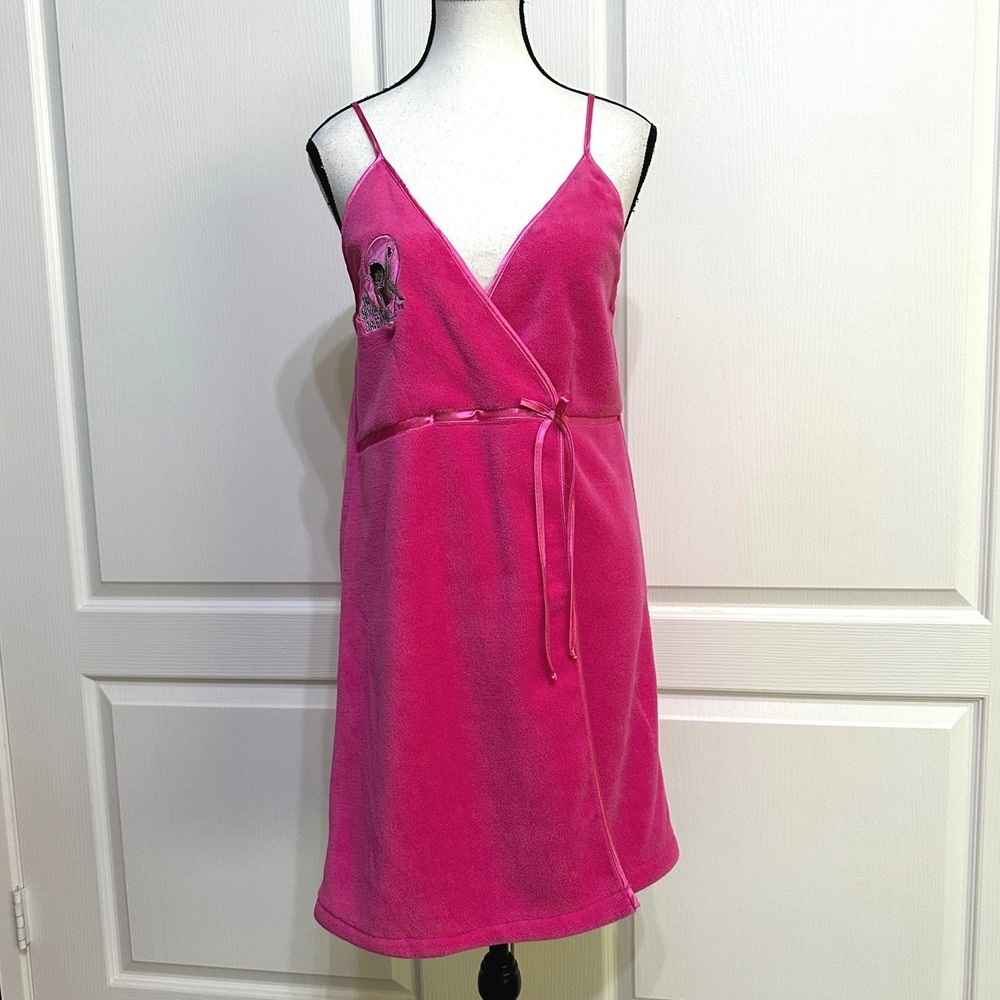 Y2K Betty Boop Pink Plush Fleece Spa Bath Wrap Robe Cami Nightgown Chemise L VTG